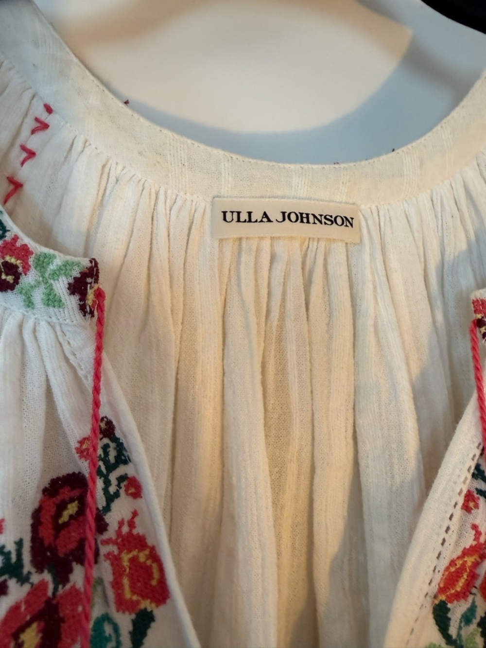 Ulla Johnson White Embroidered Floral Peasant Blouse - Picture 2 of 6